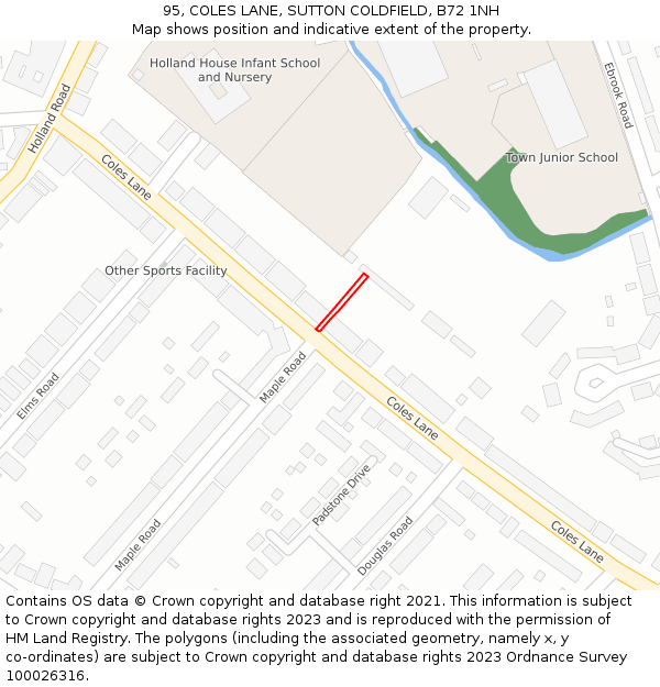 95, COLES LANE, SUTTON COLDFIELD, B72 1NH: Location map and indicative extent of plot