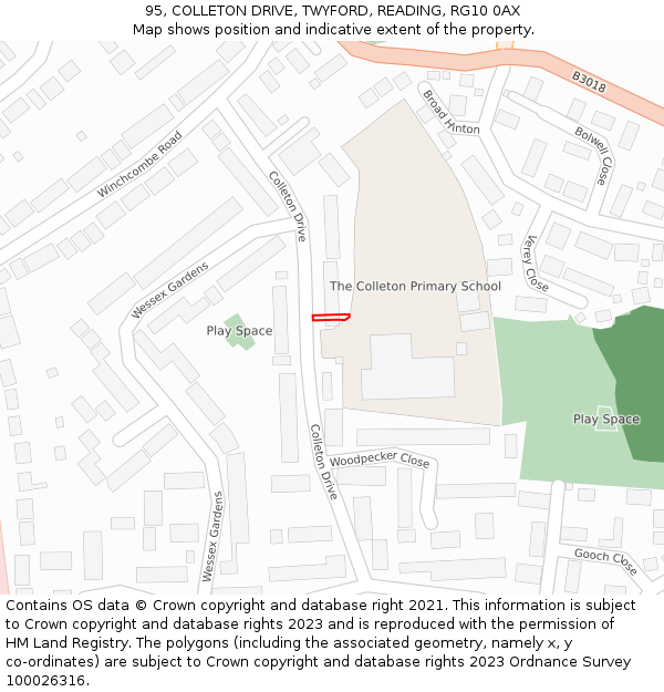 95, COLLETON DRIVE, TWYFORD, READING, RG10 0AX: Location map and indicative extent of plot