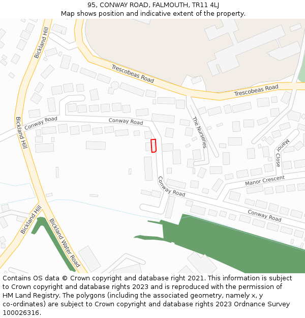 95, CONWAY ROAD, FALMOUTH, TR11 4LJ: Location map and indicative extent of plot