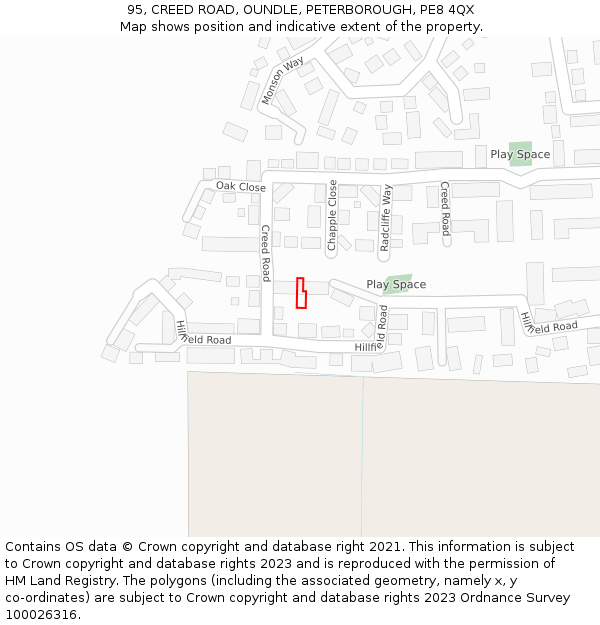 95, CREED ROAD, OUNDLE, PETERBOROUGH, PE8 4QX: Location map and indicative extent of plot