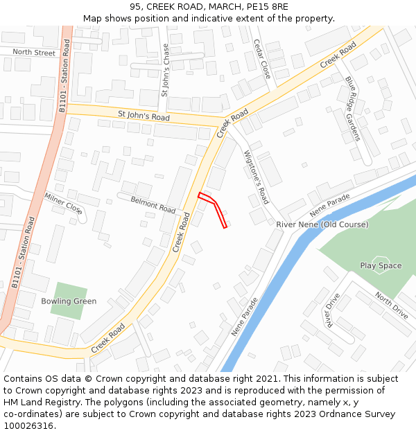 95, CREEK ROAD, MARCH, PE15 8RE: Location map and indicative extent of plot