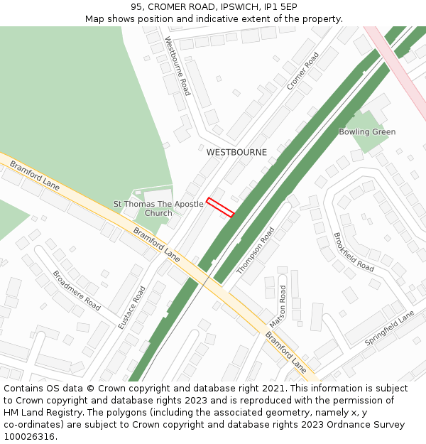 95, CROMER ROAD, IPSWICH, IP1 5EP: Location map and indicative extent of plot
