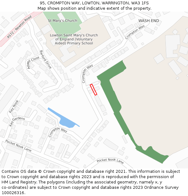 95, CROMPTON WAY, LOWTON, WARRINGTON, WA3 1FS: Location map and indicative extent of plot