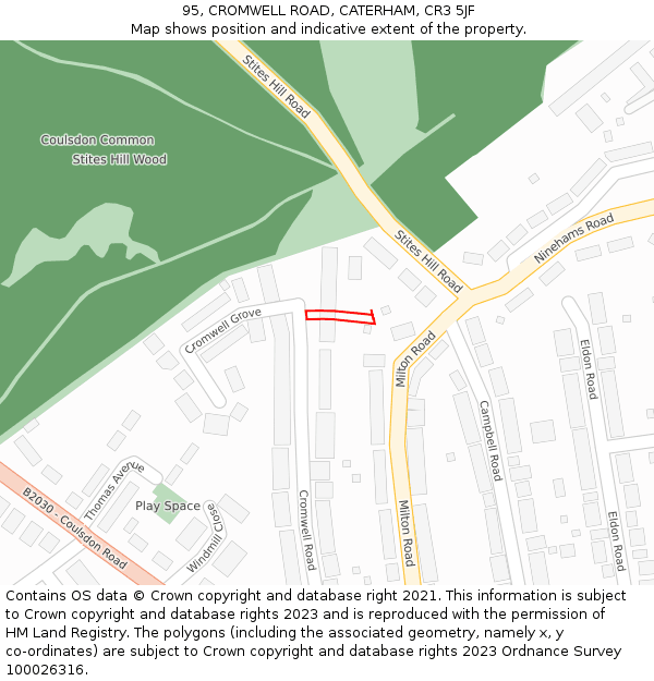 95, CROMWELL ROAD, CATERHAM, CR3 5JF: Location map and indicative extent of plot