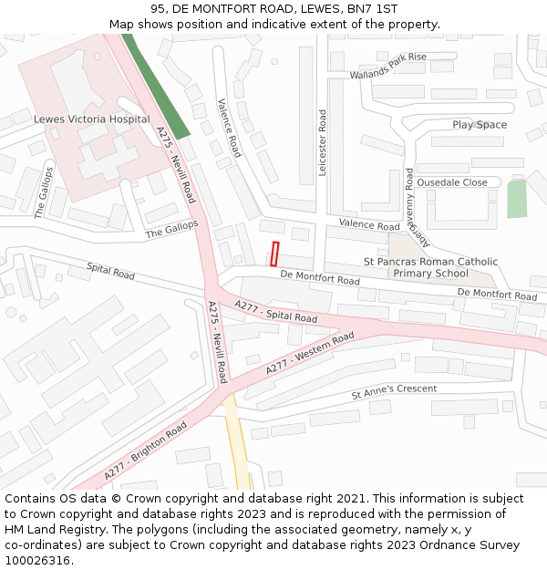 95, DE MONTFORT ROAD, LEWES, BN7 1ST: Location map and indicative extent of plot