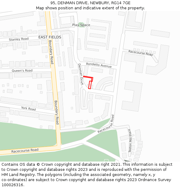 95, DENMAN DRIVE, NEWBURY, RG14 7GE: Location map and indicative extent of plot