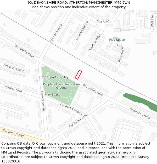 95, DEVONSHIRE ROAD, ATHERTON, MANCHESTER, M46 9WN: Location map and indicative extent of plot