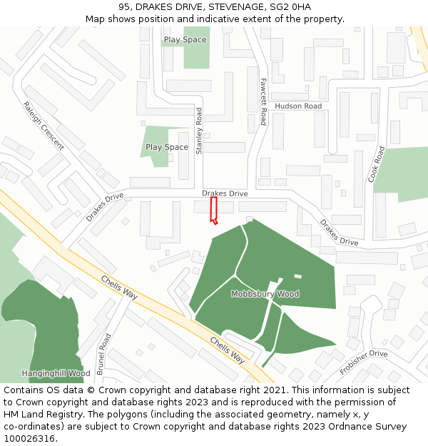 95, DRAKES DRIVE, STEVENAGE, SG2 0HA: Location map and indicative extent of plot
