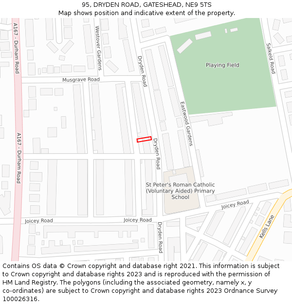 95, DRYDEN ROAD, GATESHEAD, NE9 5TS: Location map and indicative extent of plot
