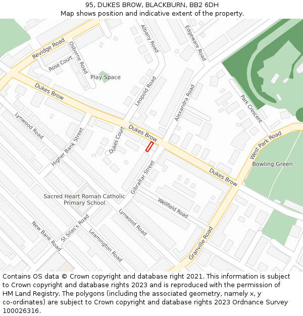 95, DUKES BROW, BLACKBURN, BB2 6DH: Location map and indicative extent of plot