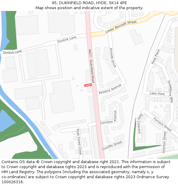 95, DUKINFIELD ROAD, HYDE, SK14 4PE: Location map and indicative extent of plot