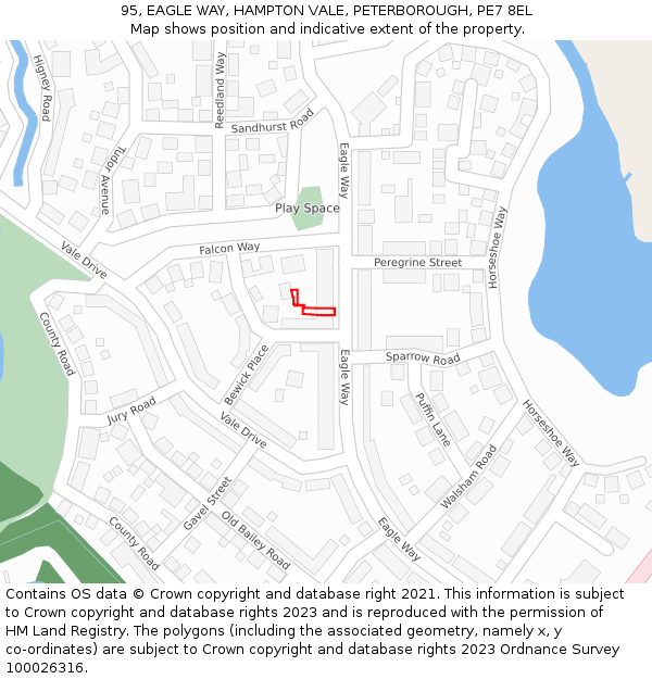 95, EAGLE WAY, HAMPTON VALE, PETERBOROUGH, PE7 8EL: Location map and indicative extent of plot