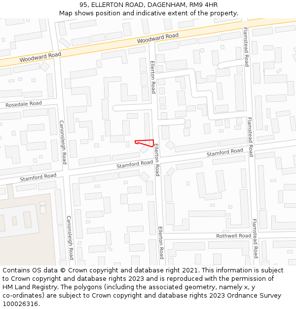 95, ELLERTON ROAD, DAGENHAM, RM9 4HR: Location map and indicative extent of plot