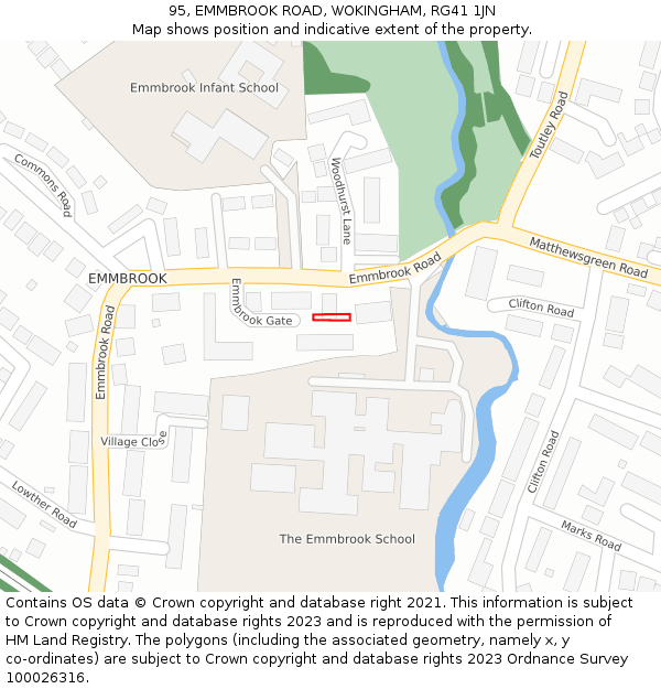 95, EMMBROOK ROAD, WOKINGHAM, RG41 1JN: Location map and indicative extent of plot