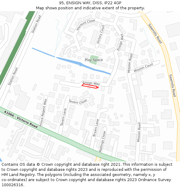95, ENSIGN WAY, DISS, IP22 4GP: Location map and indicative extent of plot