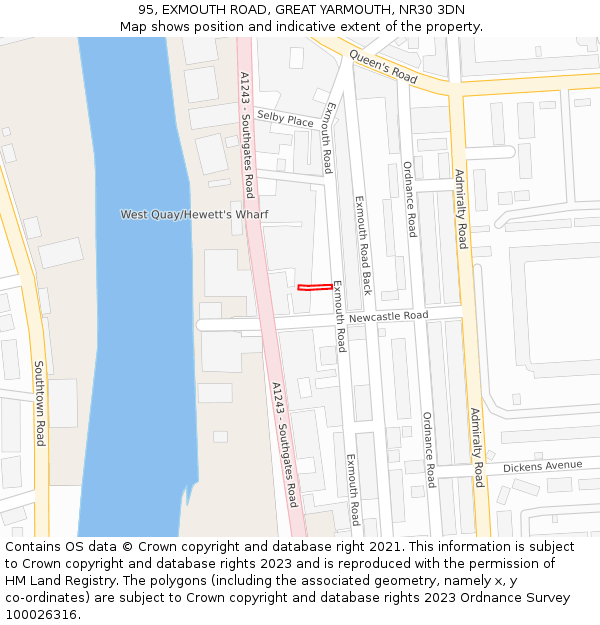 95, EXMOUTH ROAD, GREAT YARMOUTH, NR30 3DN: Location map and indicative extent of plot