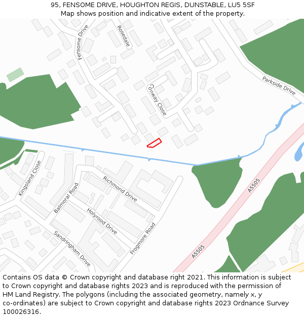 95, FENSOME DRIVE, HOUGHTON REGIS, DUNSTABLE, LU5 5SF: Location map and indicative extent of plot