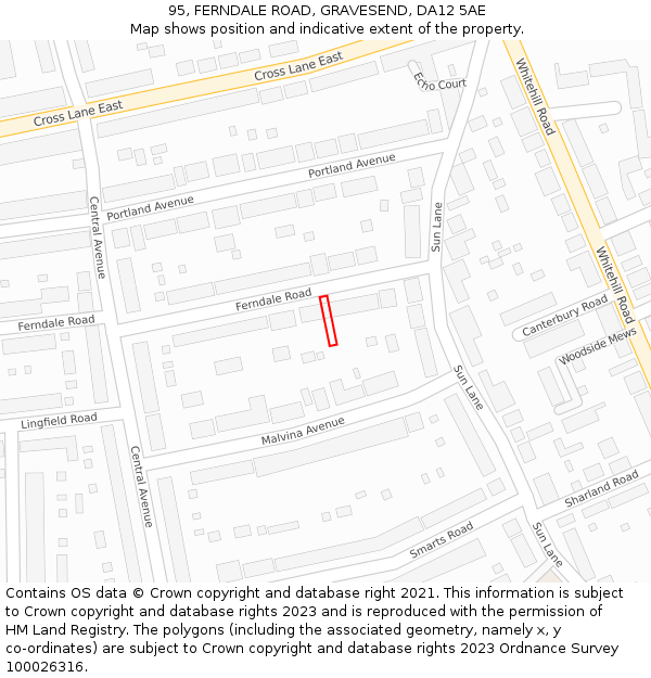 95, FERNDALE ROAD, GRAVESEND, DA12 5AE: Location map and indicative extent of plot