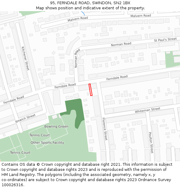 95, FERNDALE ROAD, SWINDON, SN2 1BX: Location map and indicative extent of plot