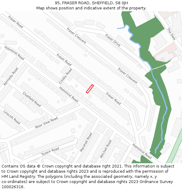 95, FRASER ROAD, SHEFFIELD, S8 0JH: Location map and indicative extent of plot