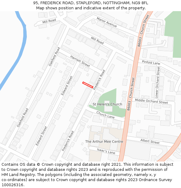 95, FREDERICK ROAD, STAPLEFORD, NOTTINGHAM, NG9 8FL: Location map and indicative extent of plot