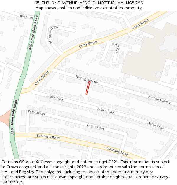 95, FURLONG AVENUE, ARNOLD, NOTTINGHAM, NG5 7AS: Location map and indicative extent of plot