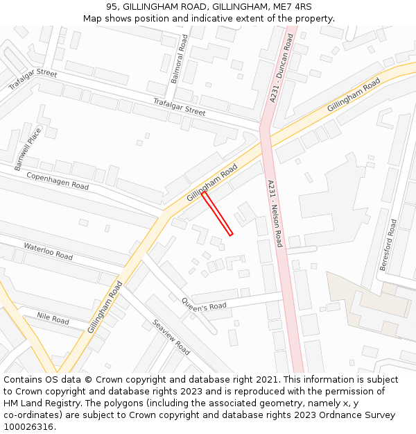 95, GILLINGHAM ROAD, GILLINGHAM, ME7 4RS: Location map and indicative extent of plot