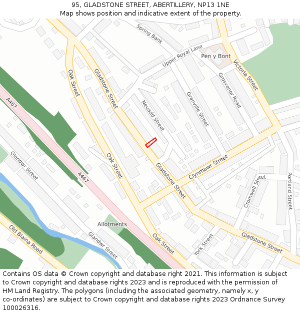 95, GLADSTONE STREET, ABERTILLERY, NP13 1NE: Location map and indicative extent of plot