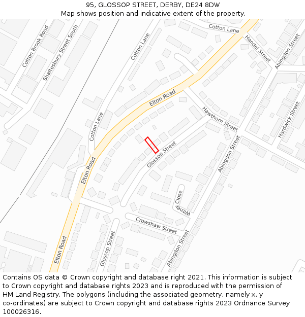 95, GLOSSOP STREET, DERBY, DE24 8DW: Location map and indicative extent of plot