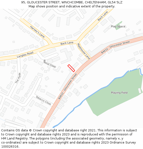 95, GLOUCESTER STREET, WINCHCOMBE, CHELTENHAM, GL54 5LZ: Location map and indicative extent of plot