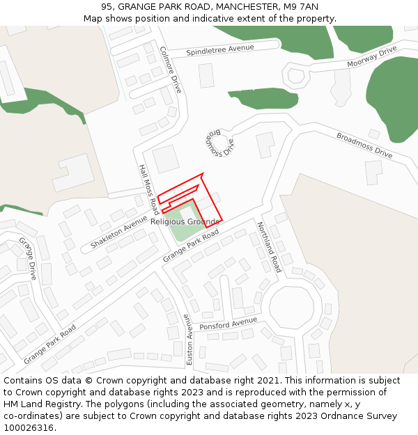 95, GRANGE PARK ROAD, MANCHESTER, M9 7AN: Location map and indicative extent of plot