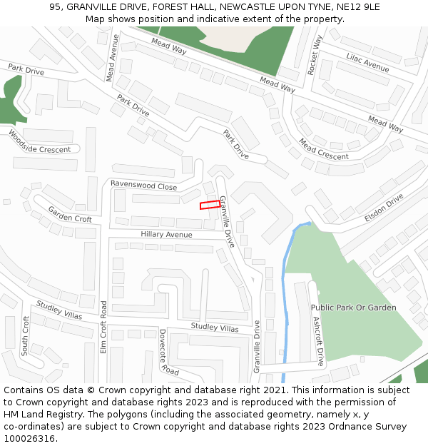 95, GRANVILLE DRIVE, FOREST HALL, NEWCASTLE UPON TYNE, NE12 9LE: Location map and indicative extent of plot