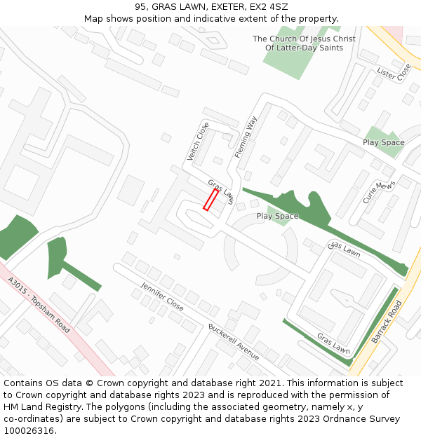 95, GRAS LAWN, EXETER, EX2 4SZ: Location map and indicative extent of plot