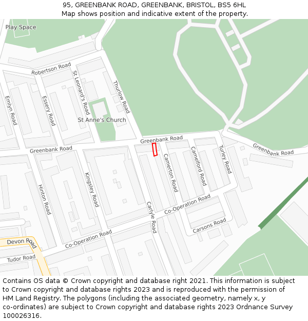 95, GREENBANK ROAD, GREENBANK, BRISTOL, BS5 6HL: Location map and indicative extent of plot