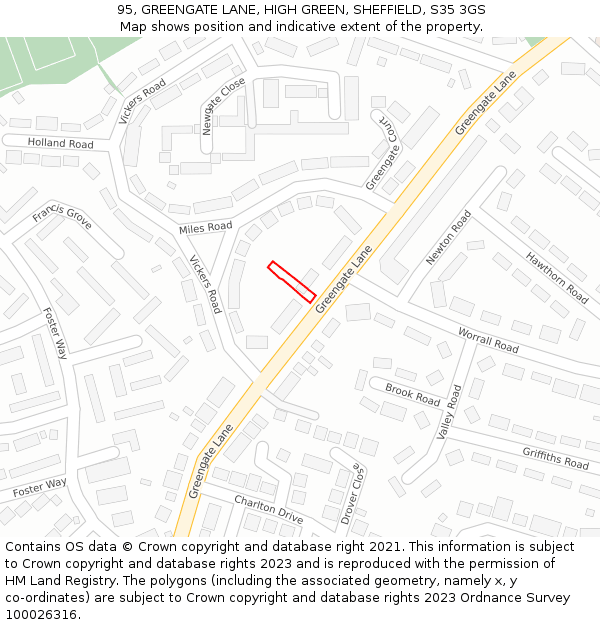95, GREENGATE LANE, HIGH GREEN, SHEFFIELD, S35 3GS: Location map and indicative extent of plot
