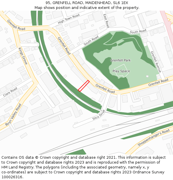 95, GRENFELL ROAD, MAIDENHEAD, SL6 1EX: Location map and indicative extent of plot