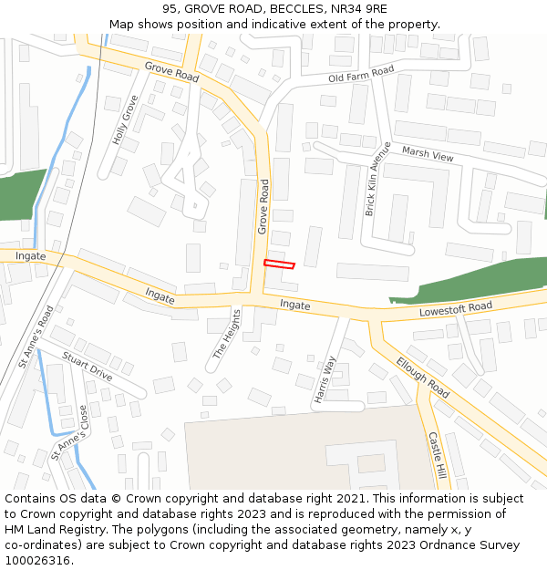 95, GROVE ROAD, BECCLES, NR34 9RE: Location map and indicative extent of plot