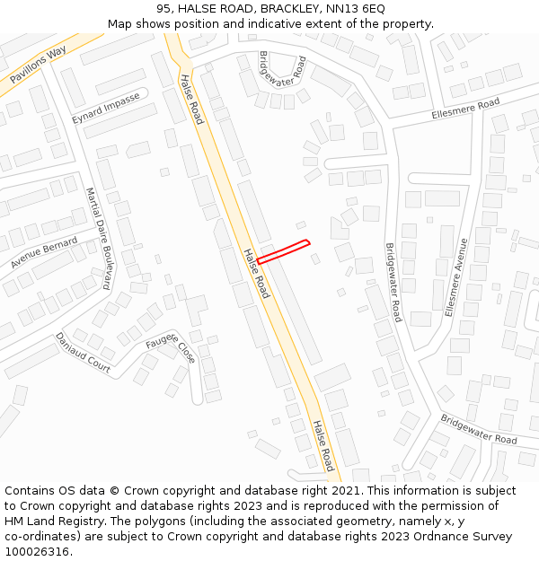 95, HALSE ROAD, BRACKLEY, NN13 6EQ: Location map and indicative extent of plot