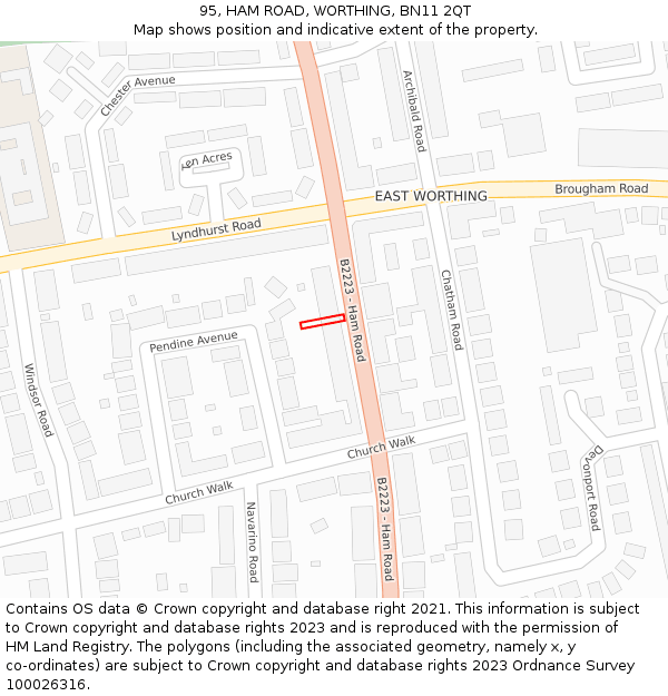 95, HAM ROAD, WORTHING, BN11 2QT: Location map and indicative extent of plot