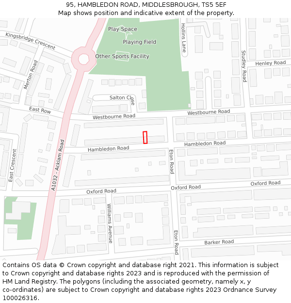 95, HAMBLEDON ROAD, MIDDLESBROUGH, TS5 5EF: Location map and indicative extent of plot
