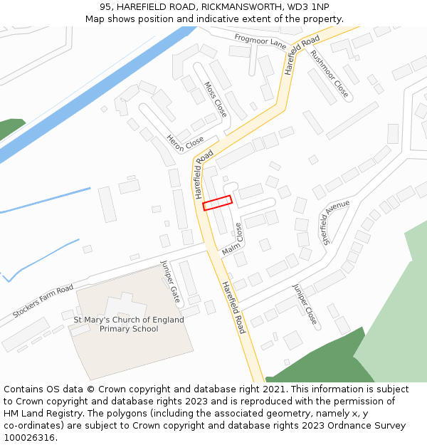 95, HAREFIELD ROAD, RICKMANSWORTH, WD3 1NP: Location map and indicative extent of plot