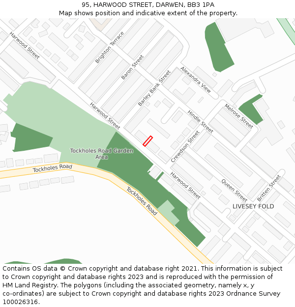 95, HARWOOD STREET, DARWEN, BB3 1PA: Location map and indicative extent of plot