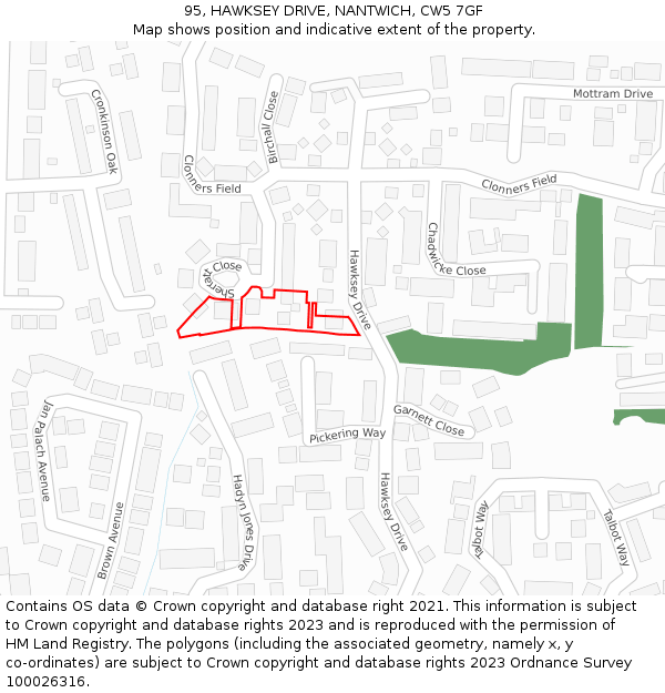 95, HAWKSEY DRIVE, NANTWICH, CW5 7GF: Location map and indicative extent of plot