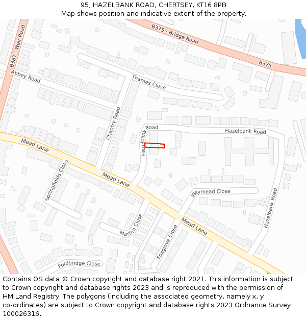 95, HAZELBANK ROAD, CHERTSEY, KT16 8PB: Location map and indicative extent of plot
