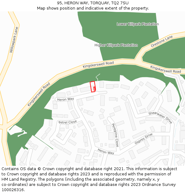 95, HERON WAY, TORQUAY, TQ2 7SU: Location map and indicative extent of plot
