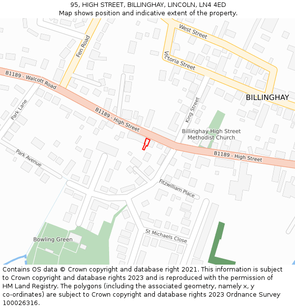 95, HIGH STREET, BILLINGHAY, LINCOLN, LN4 4ED: Location map and indicative extent of plot