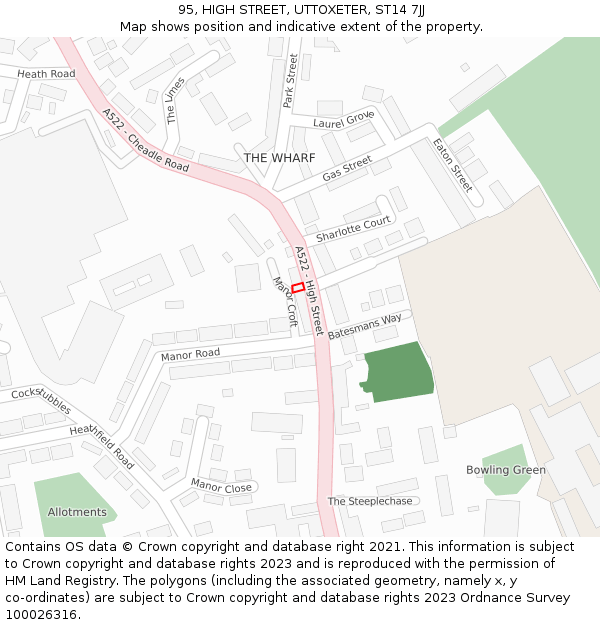 95, HIGH STREET, UTTOXETER, ST14 7JJ: Location map and indicative extent of plot