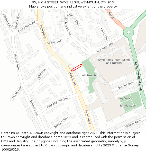 95, HIGH STREET, WYKE REGIS, WEYMOUTH, DT4 9NX: Location map and indicative extent of plot
