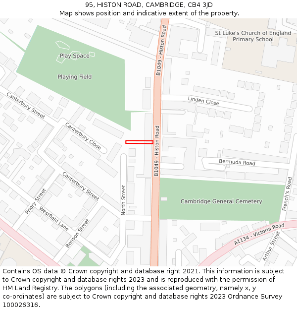 95, HISTON ROAD, CAMBRIDGE, CB4 3JD: Location map and indicative extent of plot