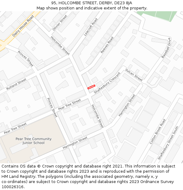 95, HOLCOMBE STREET, DERBY, DE23 8JA: Location map and indicative extent of plot